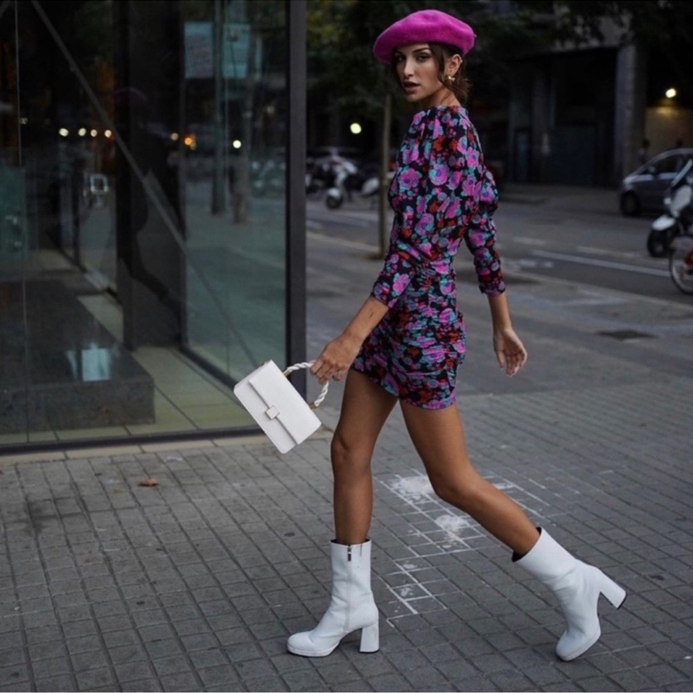 ZARA Floral Puff Sleeve Mini Dress size S - Picture 3 of 10